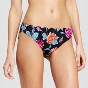 Vanilla/Beach Scalloped Floral Hipster Swim Bottom